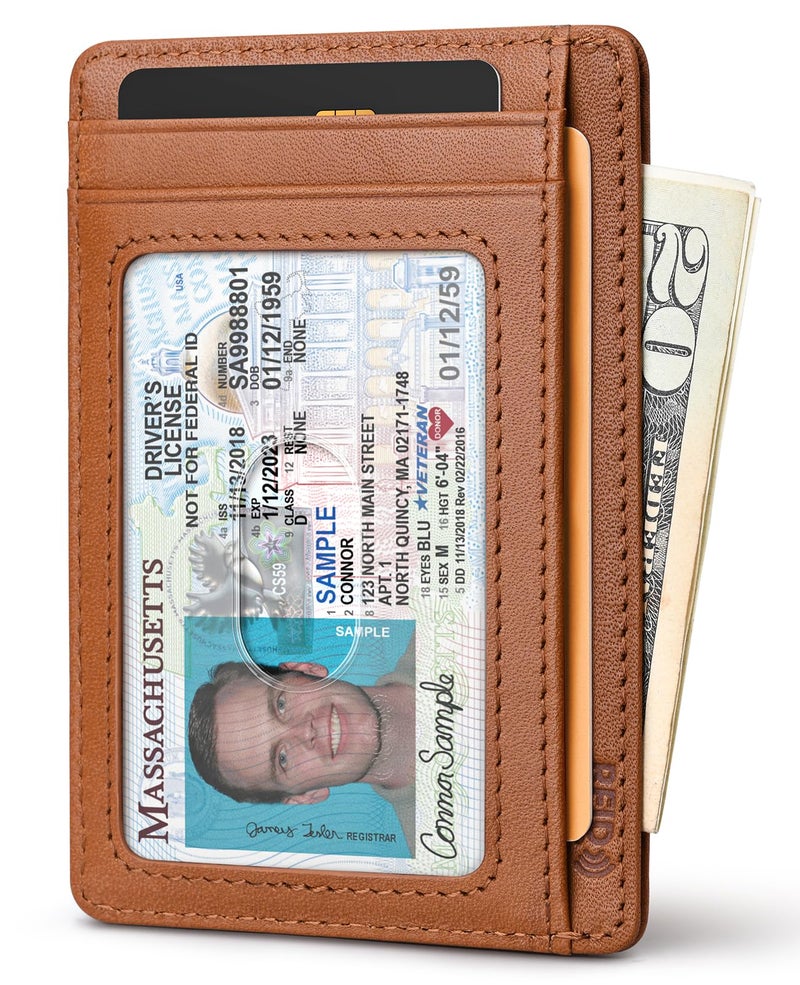 Buffway Slim Wallet for Men Women Minimalist Small Leather Front Pocket Wallets with RFID Blocking and Gifts Box - Bassa Brown - Image 2